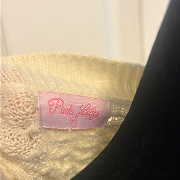 Pink Lily Cream Textured V-Neck Sweater - Picture 2 of 5
